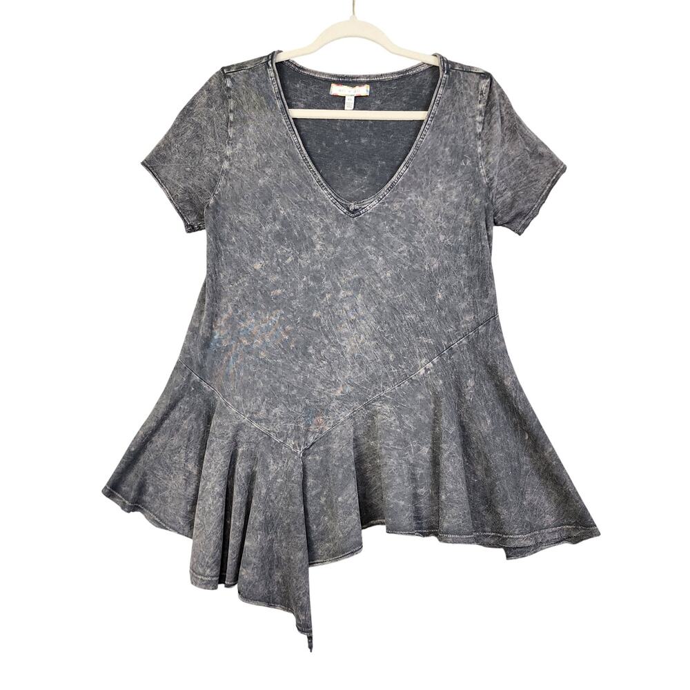 Anthropologie Eri &‎ Ali Womens Fluttered Peplum Tee Size XS Gray Asymmetrical